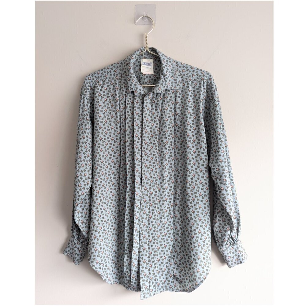 Vintage floral print pleated button up shirt